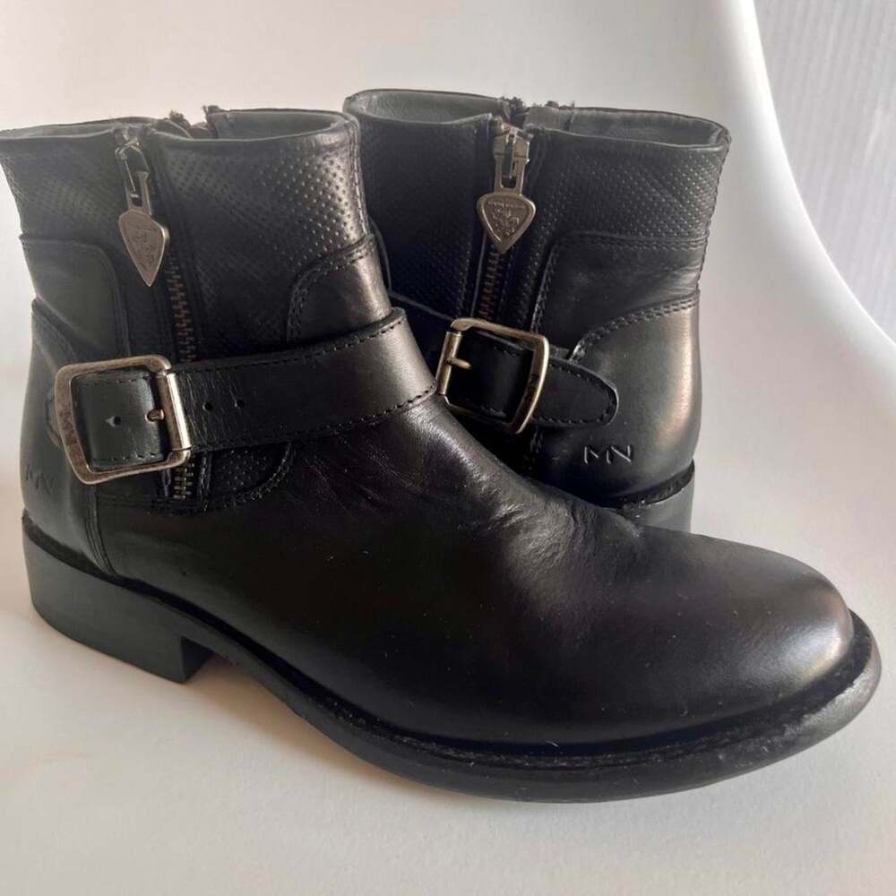 Mark Nason Black Leather Moto Ankle Boots Size 6 Y2K Biker Rocker